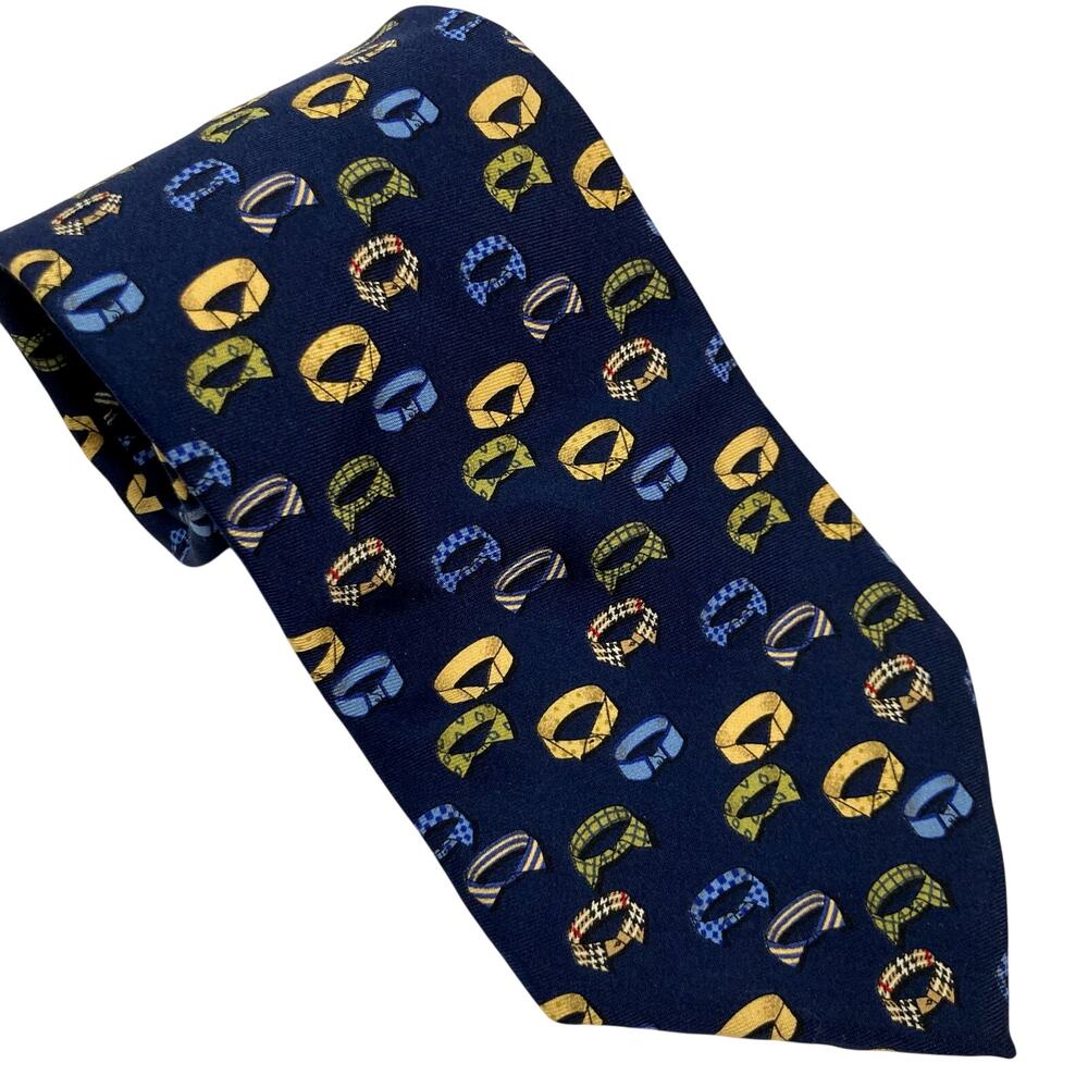 Burberry Navy Blue 100% Silk Novelty Shirt Collar Print Tie Designer Luxury Gift